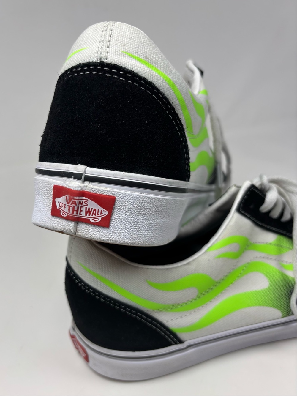 Vans Men’s Shoes Black & Neon Green Flame Old Skool Sneakers Size 13 - Picture 13 of 16